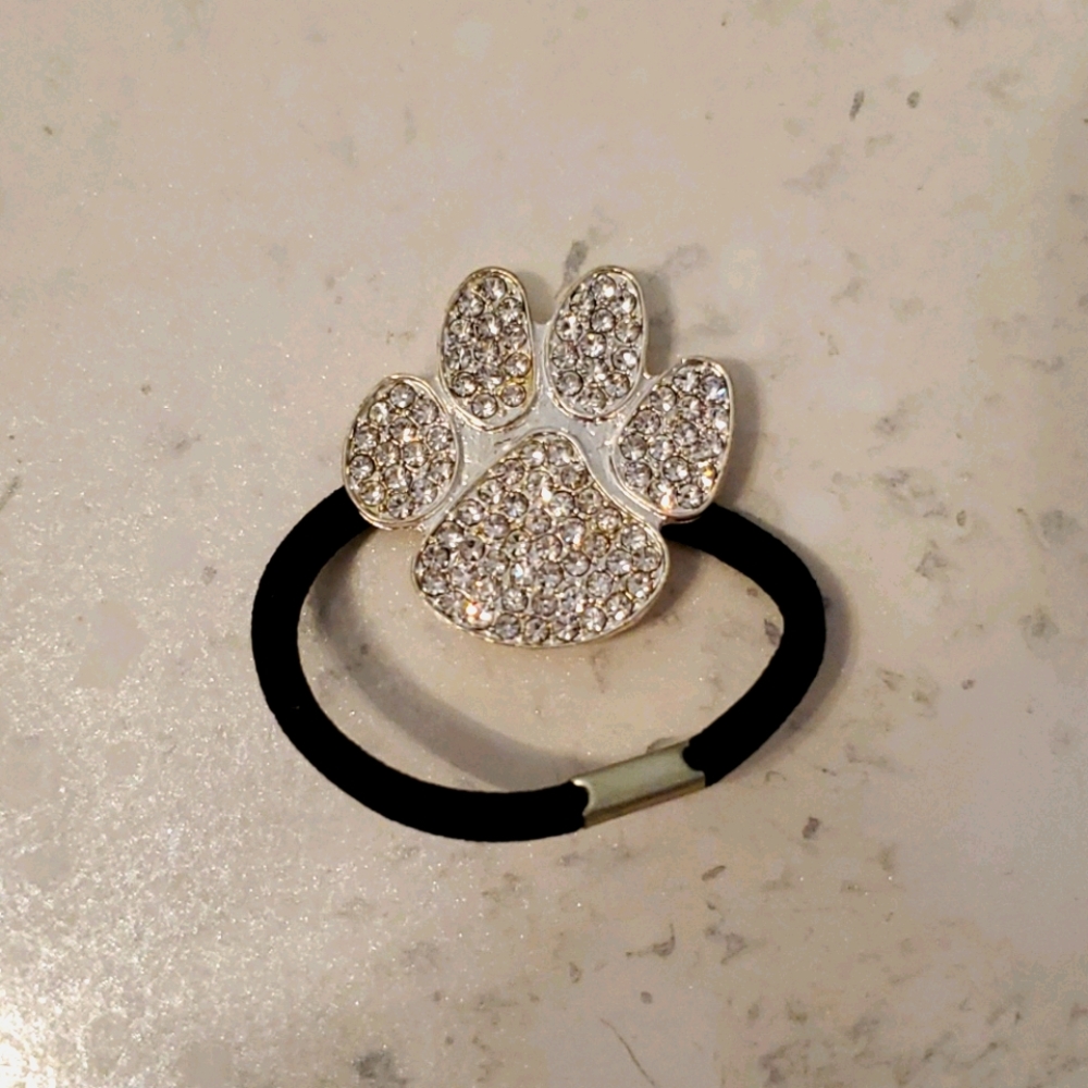 Rhinestone Paw Print Ponytail Holder
